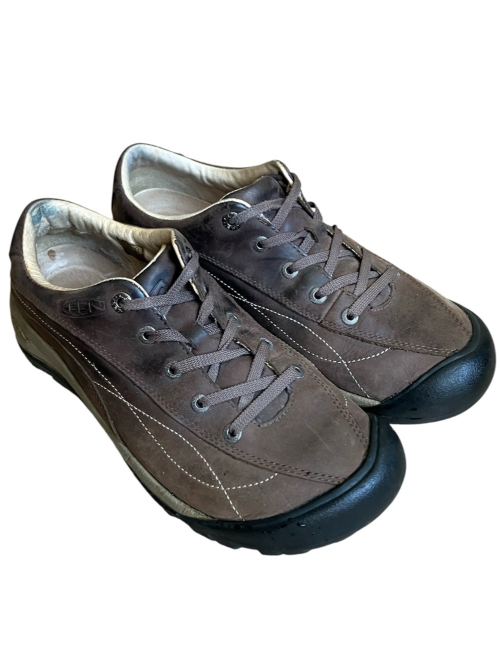 KEEN Toyah Oxford Trail Walking Hiking Shoes Womens 9.5 Brown Leather Low Top